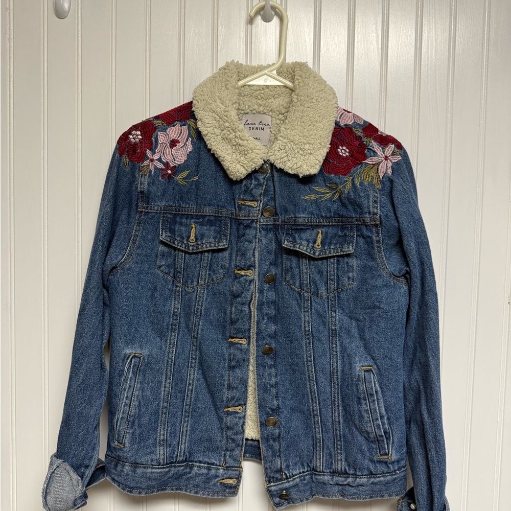 Blue Denim Jacket with Floral Embroidery